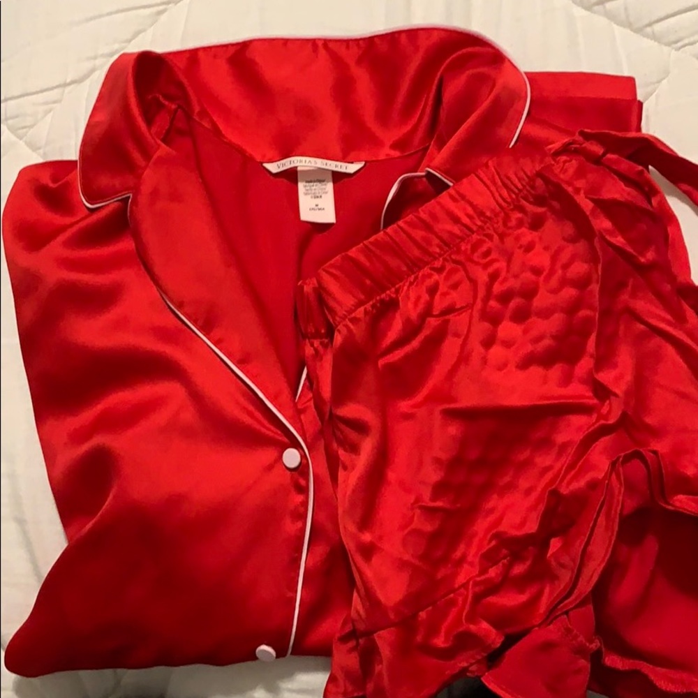 Victoria’s Secret Medium Red Silk Pajama Set